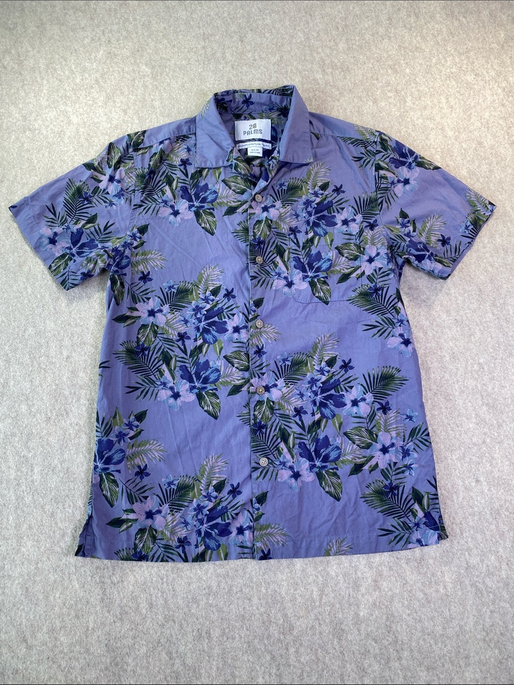28 Palms Hawaiian Floral Button Up Shirt Purple 100% Cotton Men’s Small